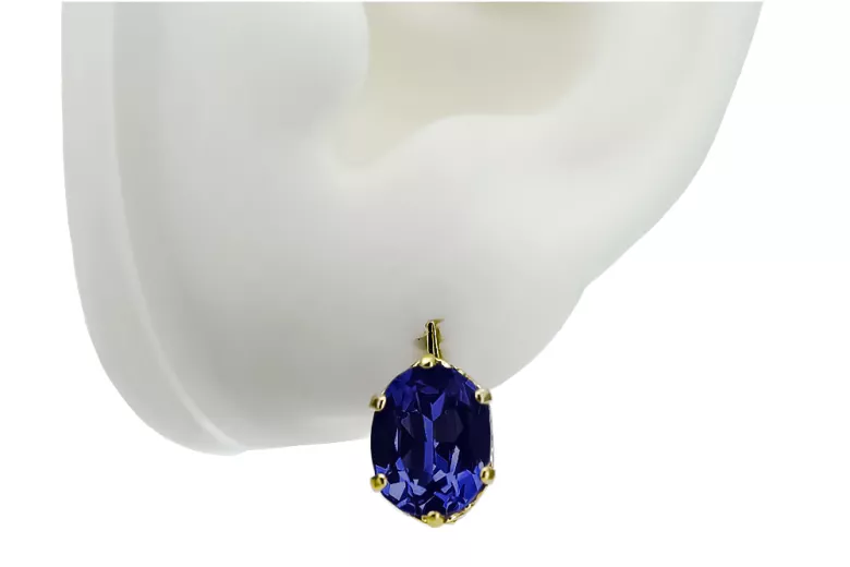 Or jaune 8 carats 333 Sapphire des boucles d'oreilles vec003x-sp Russe Soviétique URSS Bijoux vintage Art Deco style
